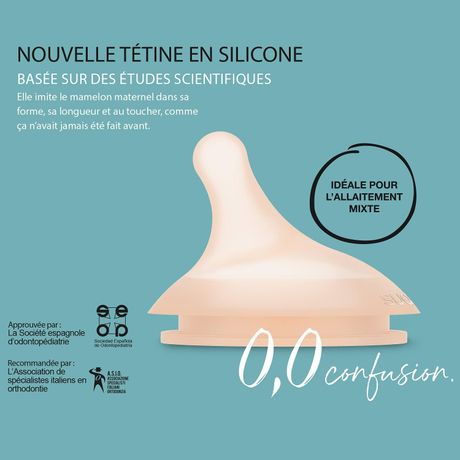 Suavinex Zero-Zero Biberon anti-coliques + 0 mois Tétine Allaitement  maternel Flux adaptable 180 ml