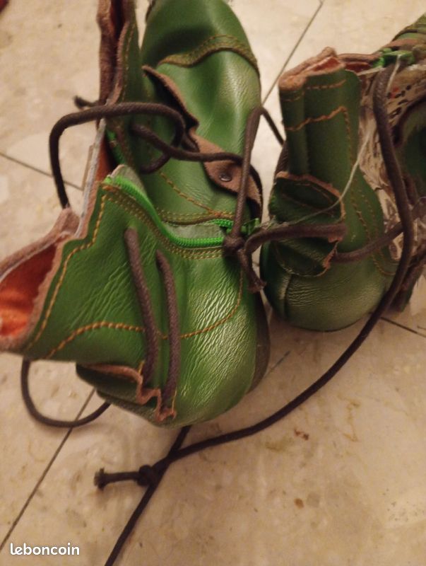Bottines artisanales en cuir vert – Style Bohème / Féérique (image 4)