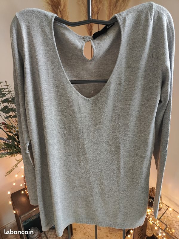 Pull long femme Etam taille M gris col V Vêtements