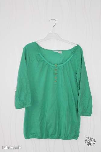 Blouse femme manches 3/4 verte taille 38/40 (image 1)
