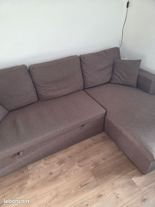 Canapé d'angle convertible en tissu marron (image 2)