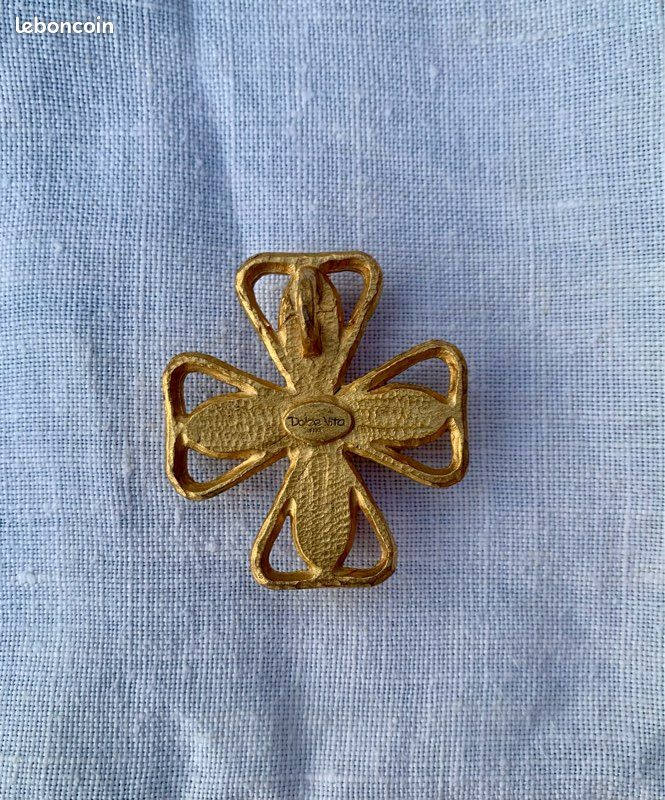 Broche Vintage Années 80 Dolce Vita - Métal Doré Avec Cabochon Résine Rubis, Style Rétro Et Flashy