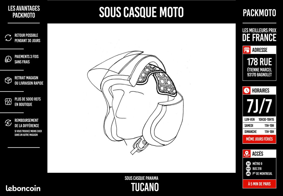 Sous-casque Tucano Cotton Papam – Tissu Coton Lavable – Taille Unique