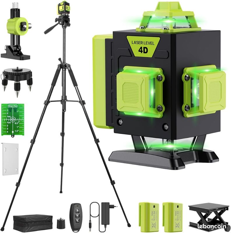 Niveau Laser Vert 4D 16 Lignes 360° Professionnel HGLINE – IP54 Rotatif Avec 2 Batteries Et Télécommande