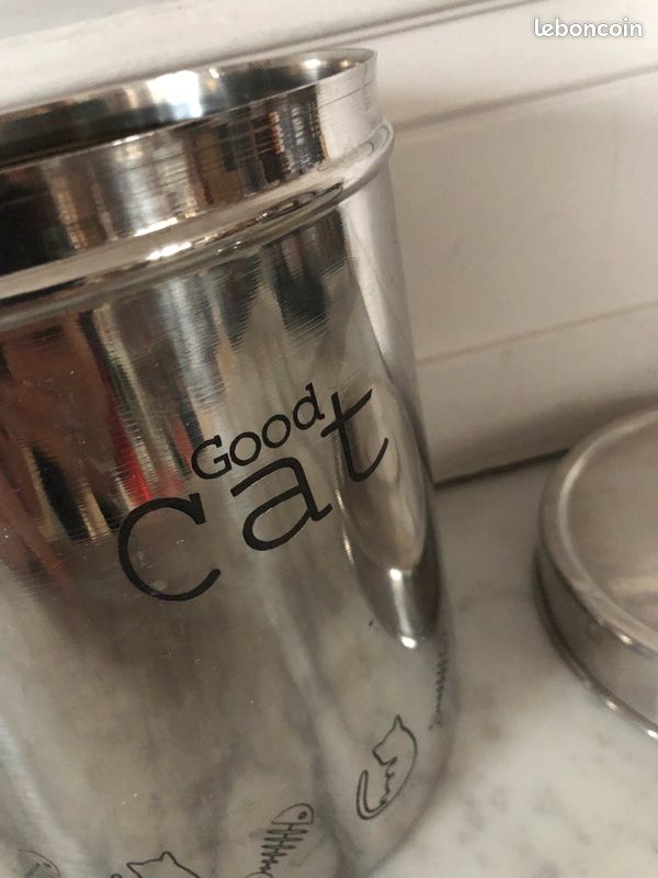 🟨 Boîte GOOD CAT en INOX pour croquettes et friandises pour chat (image 1)