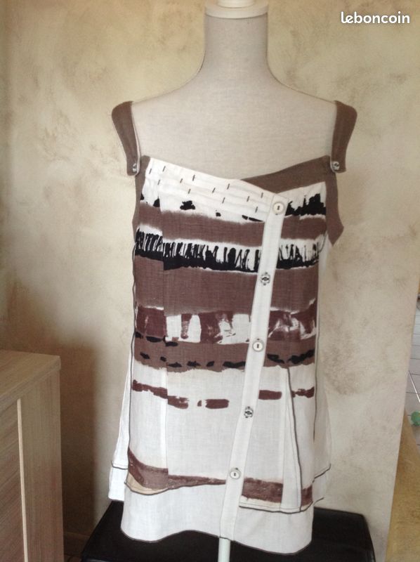 Top en lin beige et marron T 44 (image 1)