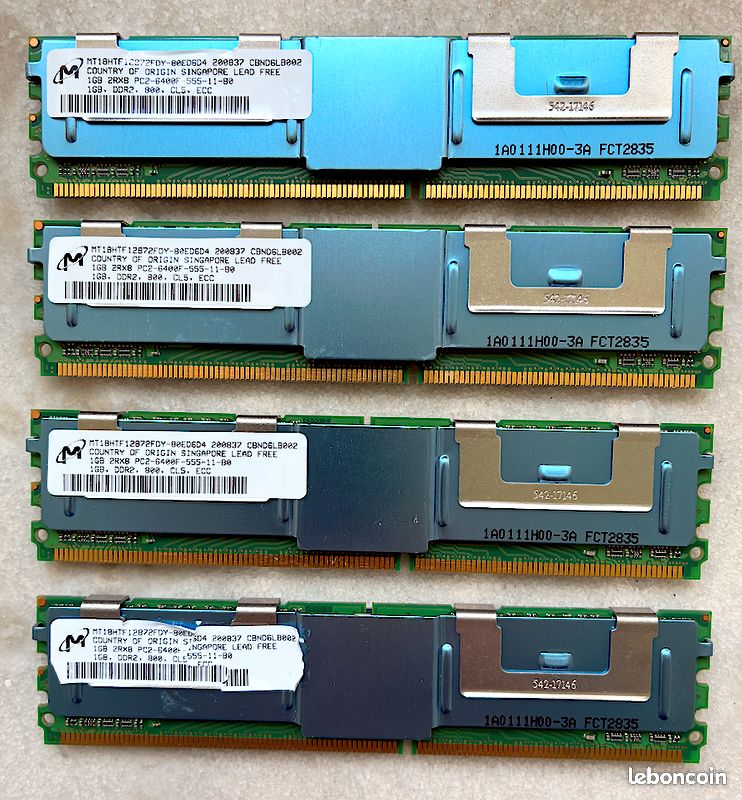 Mémoire DDR2 ECC FB-DIMM 1Go - PC2-6400 - Lot De 4 Pour Serveur - Occasion