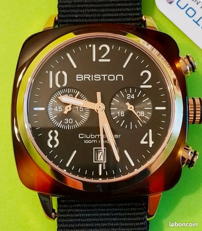 Montre Briston Chronographe Clubmaster Noir NEUVE Classic Acetate + bracelet métal Neuf offert, Blac (image 1)