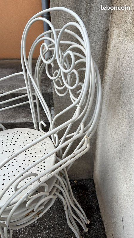 Lot de 4 fauteuils de jardin en métal blanc – Style vintage (image 2)