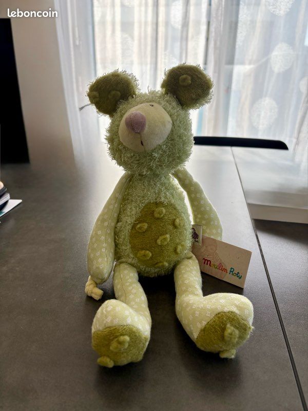 Peluche souris verte Moulin Roty neuve avec étiquette (image 1)