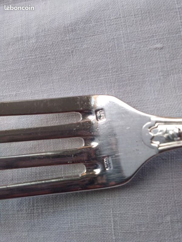2 cuilleres a soupe + 2 fourchettes table metal argente 20 g + 2 poincons (image 3)
