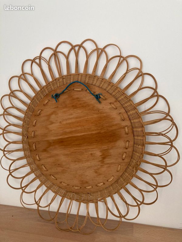 Miroir soleil fleur osier rotin vintage ancien (image 3)