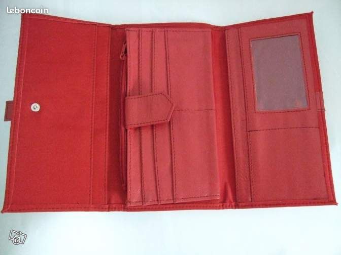 Elégant Grand Portefeuille Rouge Chic Bi-Matière Plusieurs Poches NEUF (image 3)