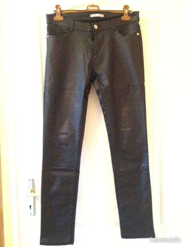 Pantalon enduit slim noir (image 1)