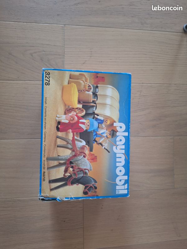 Playmobil Vintage 1983 : Set Complet Chariot Bâché Western Avec Colons Et Chevaux - 3278-A