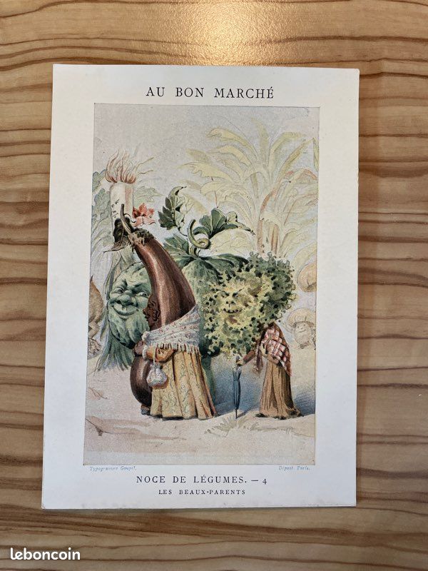 Grande Chromo Ancienne Au Bon Marché - Personnage Moineau Au Panier Fleuri, France