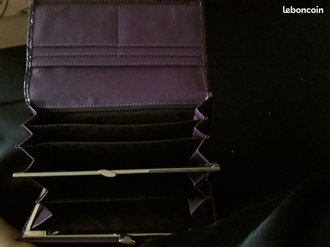 Portefeuille et porte monnaie simili cuir fleuri violet (image 5)