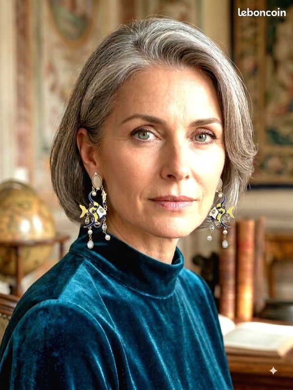 Boucles d’oreilles fantaisie poissons dorées, émail et perles (image 8)