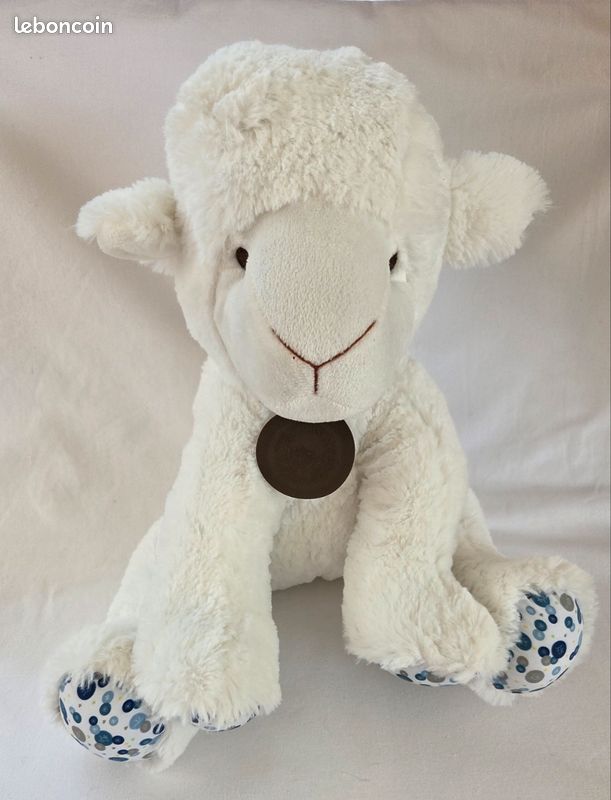 Peluche mouton blanc rond bleu 30 cm Le Petit Prince Jeux
