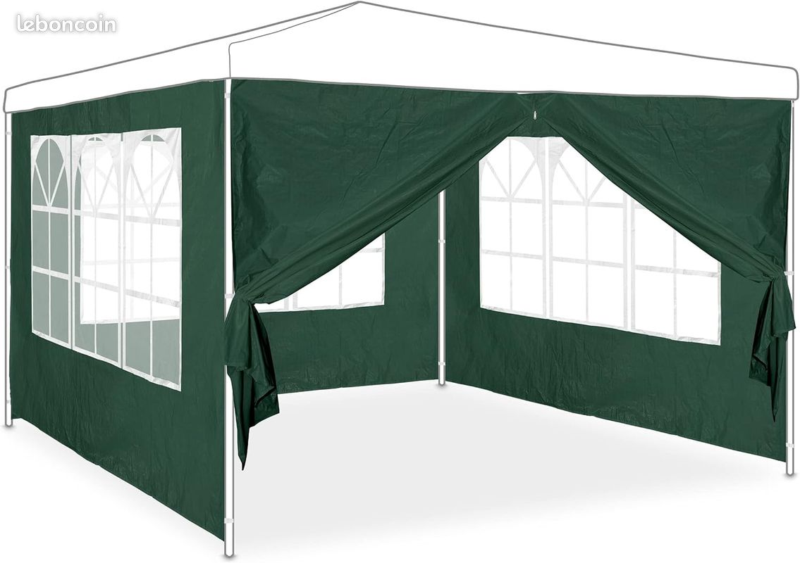 Lot De 3 Parois Latérales Pour Tonnelle 2x3m - Imperméables, Fermetures Scratch, Grises - Protection Vent Pluie