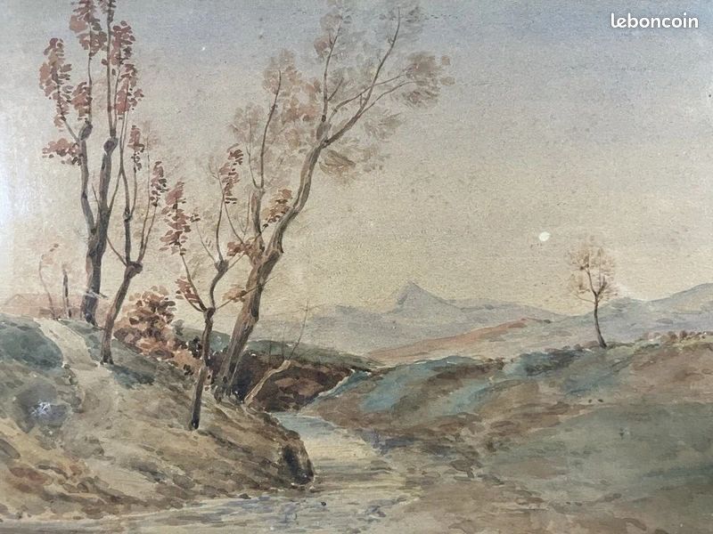Aquarelle début XXème signée : paysage sentier en Montagne (image 5)