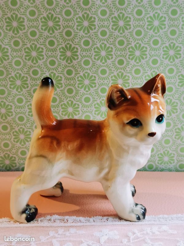 Paire De Chats Miniatures En Porcelaine – Tigrés Orange, Chaton Joueur – Figurines