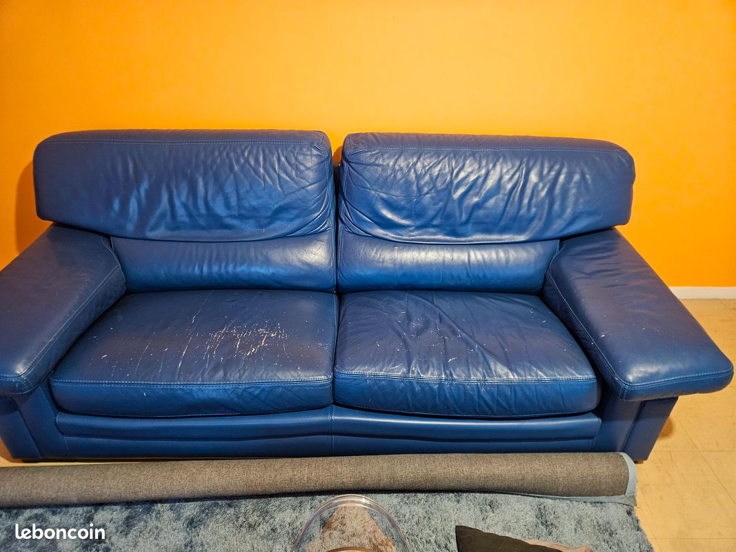 Canapé 4 place cuir bleu roche bobois (image 1)