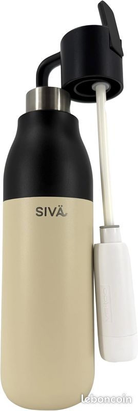 SIVA - Gourde Isotherme et Étanche | Gourde Inox Durable avec Filtre Naturel au Charbon | Bouteille Thermique | 740ml | 12h froid & 8h chaud | Beige