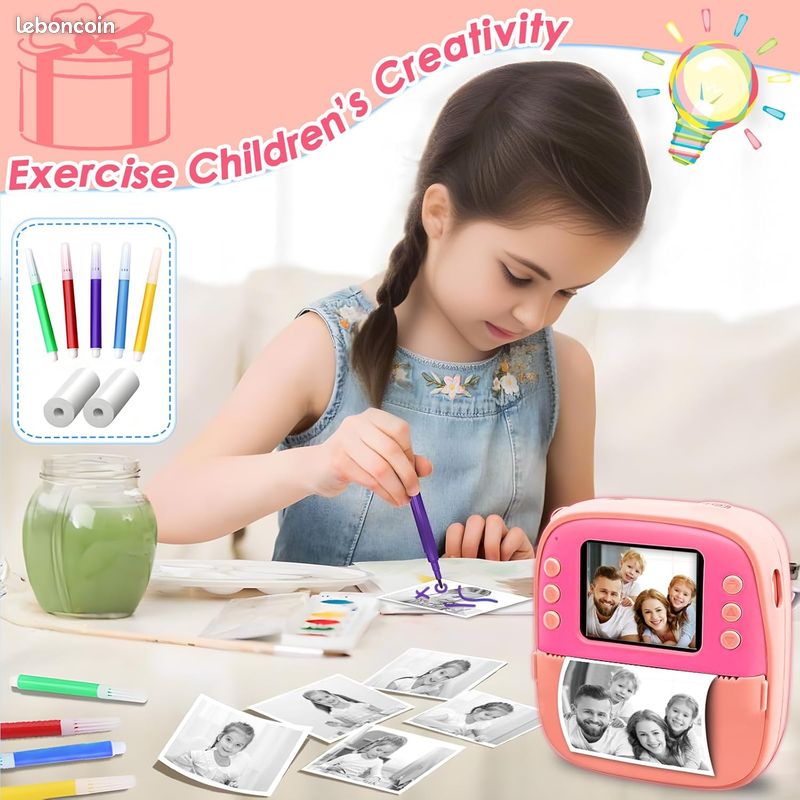 Bacxzomx Appareil Photo Instantané Enfant – écran 2,4", 1080p, Carte 32 Go, Impression Noir/blanc, Licorne, 3-14 Ans