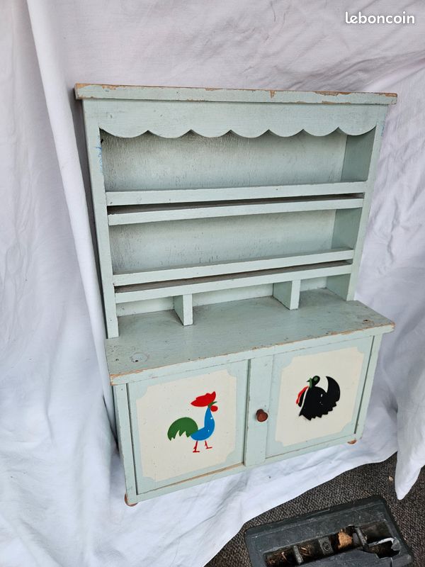 JOUET ANCIEN - COFFRET DINETTE EN BOIS PEINT - ERIA MADE IN FRANCE 1940/50