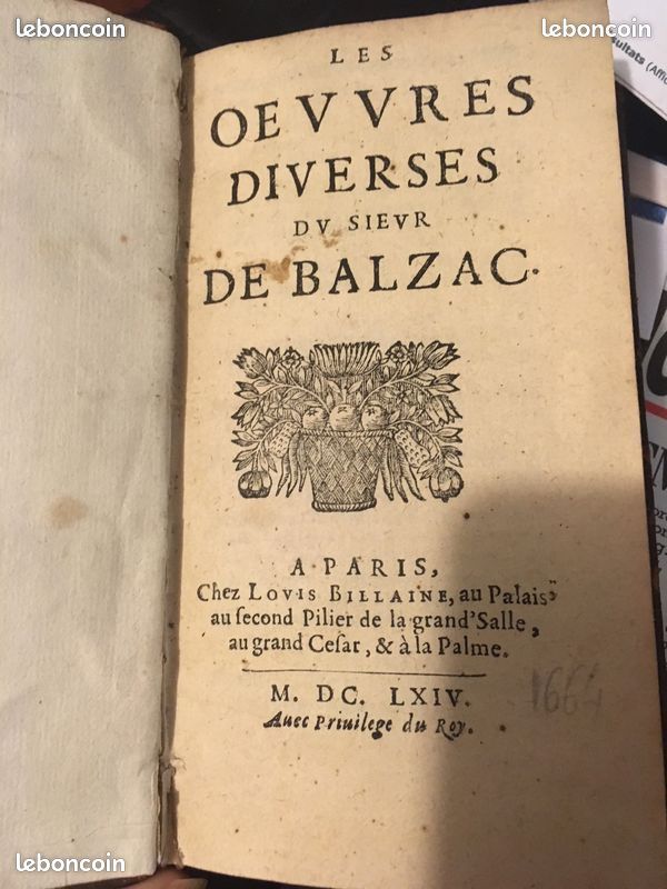 Livre anvien - oeuvres diverses du sieur balzac (image 1)
