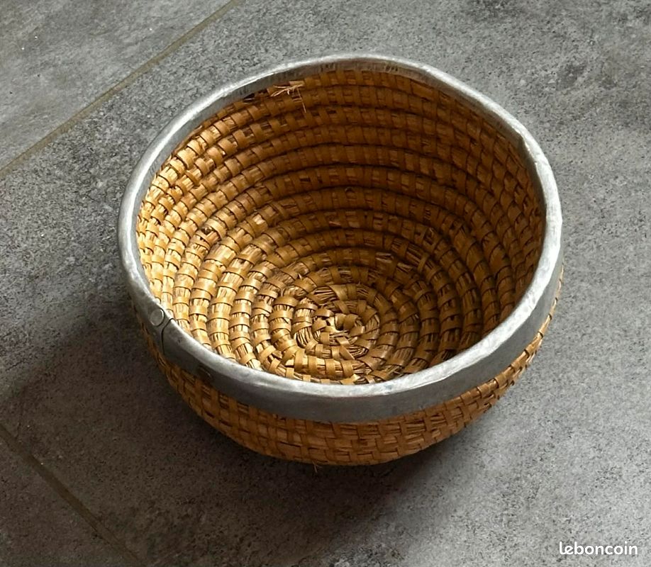 Couvercle Panier Enroulé Tissé Fait Main Vintage Amérindien - 6 Pouces