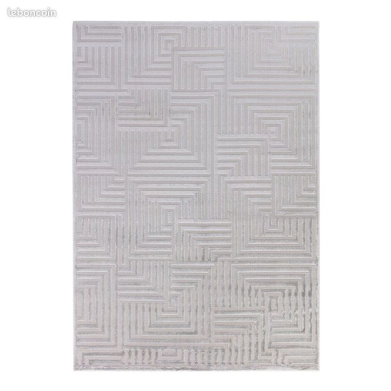 Tapis géométrique design effet 3D Lamego Argenté 200x290 (image 1)