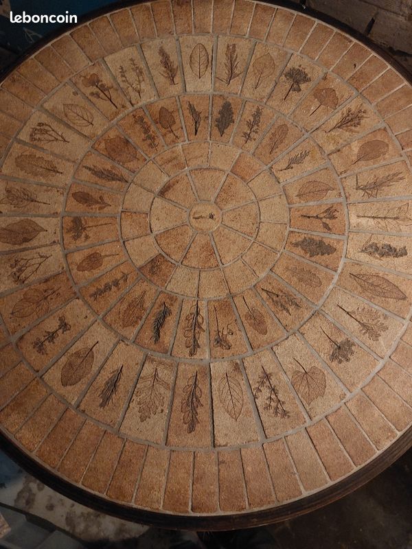 Table ronde plateau mosaïque feuilles (image 1)