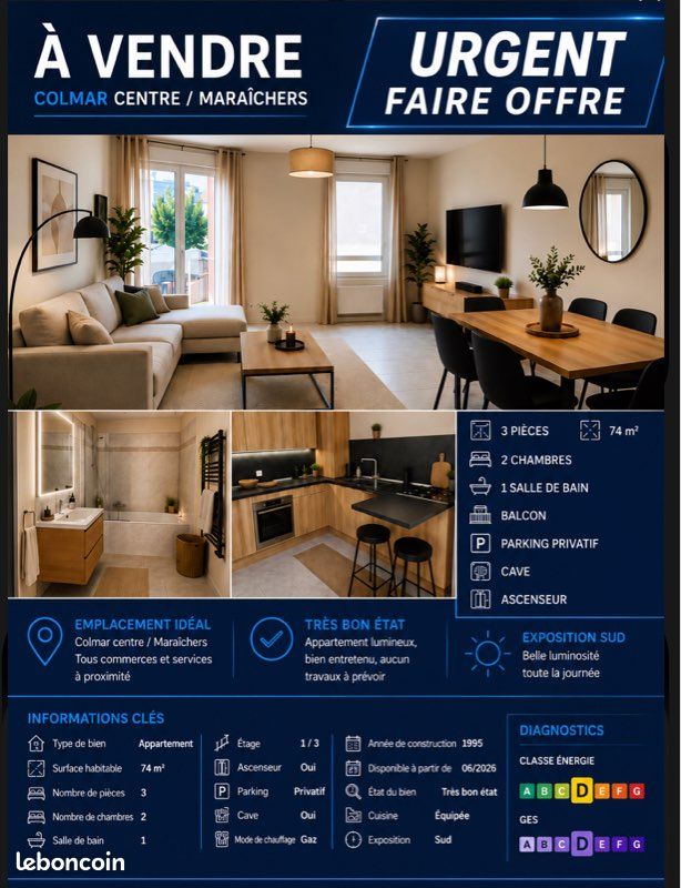 Appartement 3 pièces 74 m² · à Colmar · 74 m² · 170 665 €