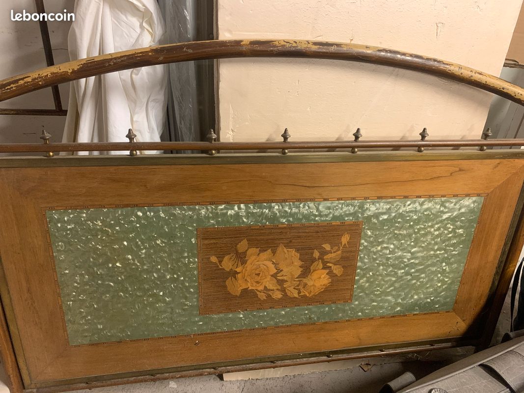 Tete de lit vintage en fer et bois (image 1)