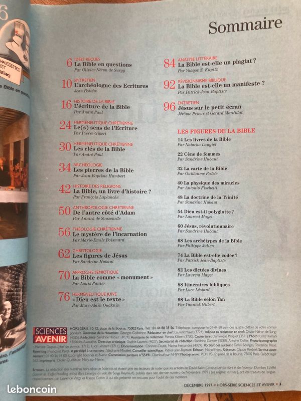 Revue Sciences et avenir. Hors-série numéro 113 . Les secrets de la Bible (image 2)