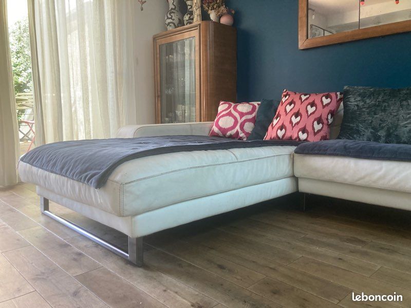 Canapé D'angle Roche Bobois En Cuir Blanc - Jusqu'à 6 Places (Occasion)