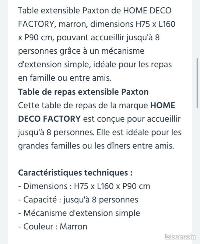 Table de salon Paxton neuve 6/8 personnes. Encore dans son emballage . Jamais montée (image 2)
