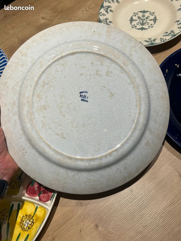 Lot de plats et assiettes anciennes porcelaine Giet terre de fer et divers (image 6)