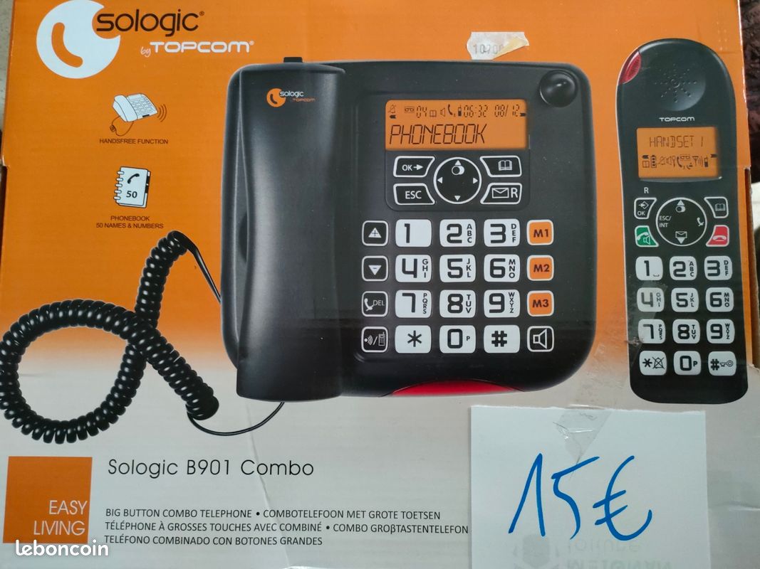 Téléphone à grosses touches + combiné sans fil (image 1)