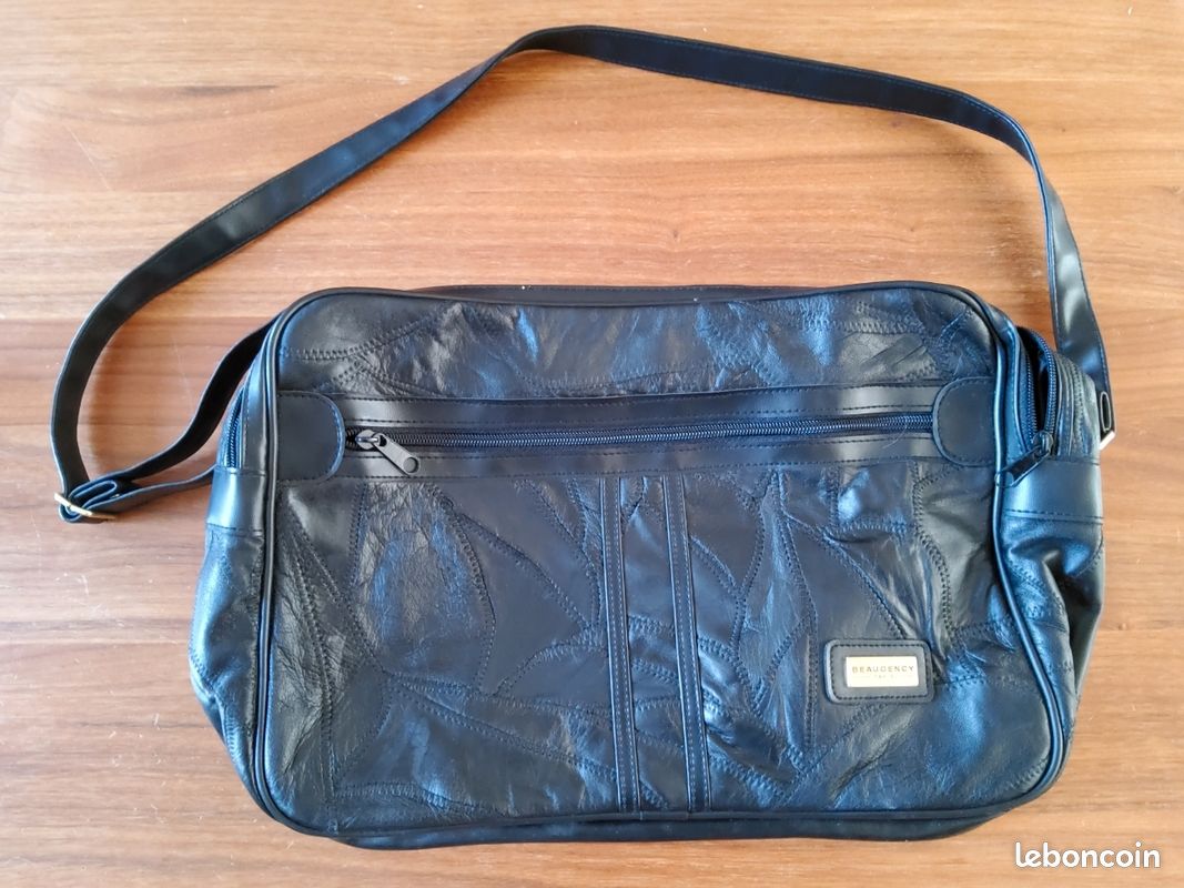 Sacoche cuir noir patchwork Beaugency (image 1)