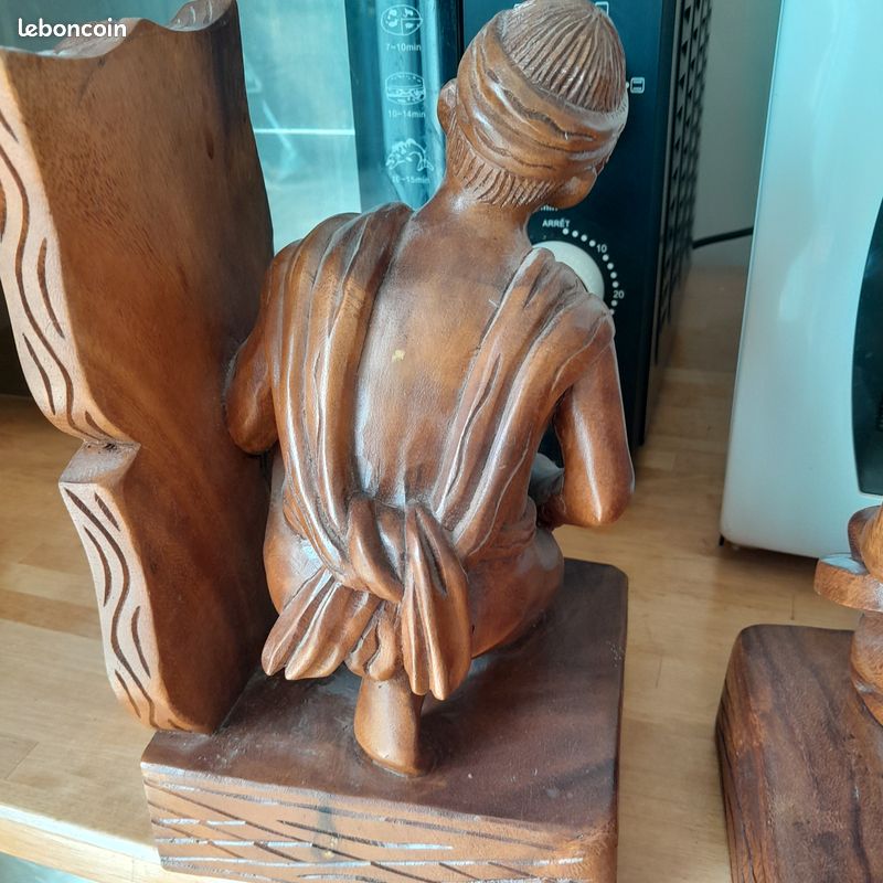 Serre-livres En Bois Sculpté – Statues Asiatiques – Déco Vintage – Occasion