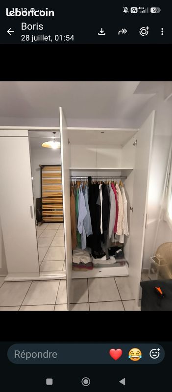 Armoire + lit laqué blanc (image 2)