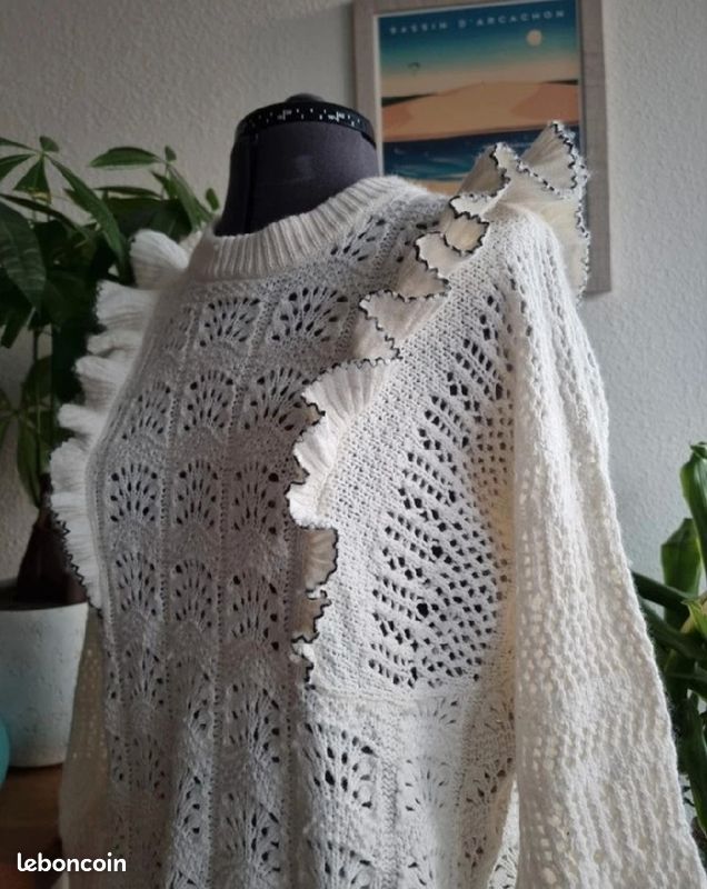 Pull ajouré avec Volants crème coton Sézane taille S 36 (image 4)