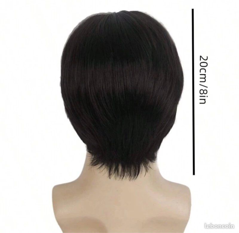 Perruque Synthétique Noire Lisse Courte - Bonnet Moyen + 4 Bonnets Offerts - Neuf Sans étiquettes