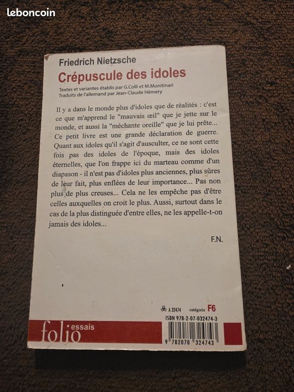 Crépuscule des idoles vue de cote — LBC AT'Brocante Troyes