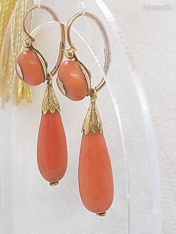 Vintage perles de verre orange corail clip sur boucles d