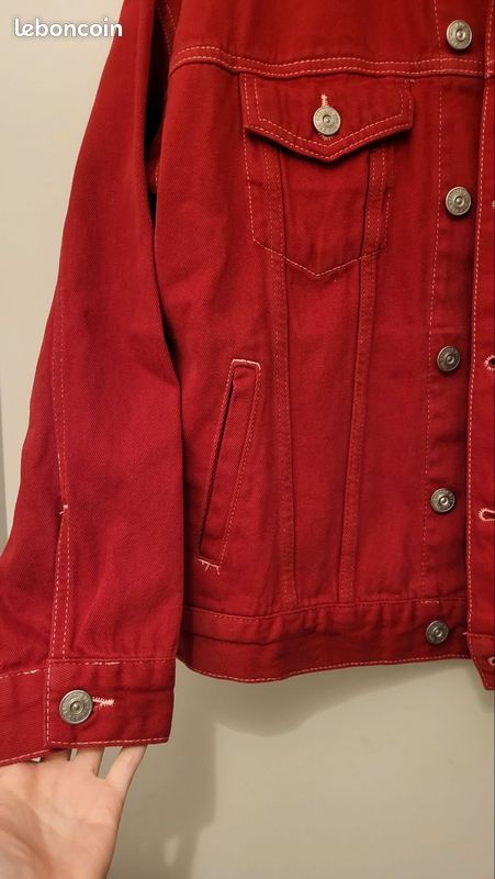 Veste En Jean Aztèque Réversible Vintage - Taille S, Rouge, Marcheur, Occasion Parfait état