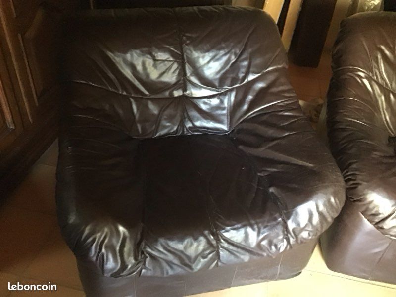 Très beau salon en cuir marron (image 3)